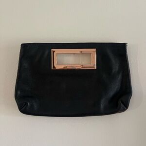 Michael Kors Black Leather Clutch with Gold Accent